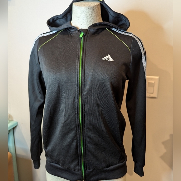 Adidas 3 stripe full zip Black with silver gray stripes. Youth Size L - Picture 7 of 15